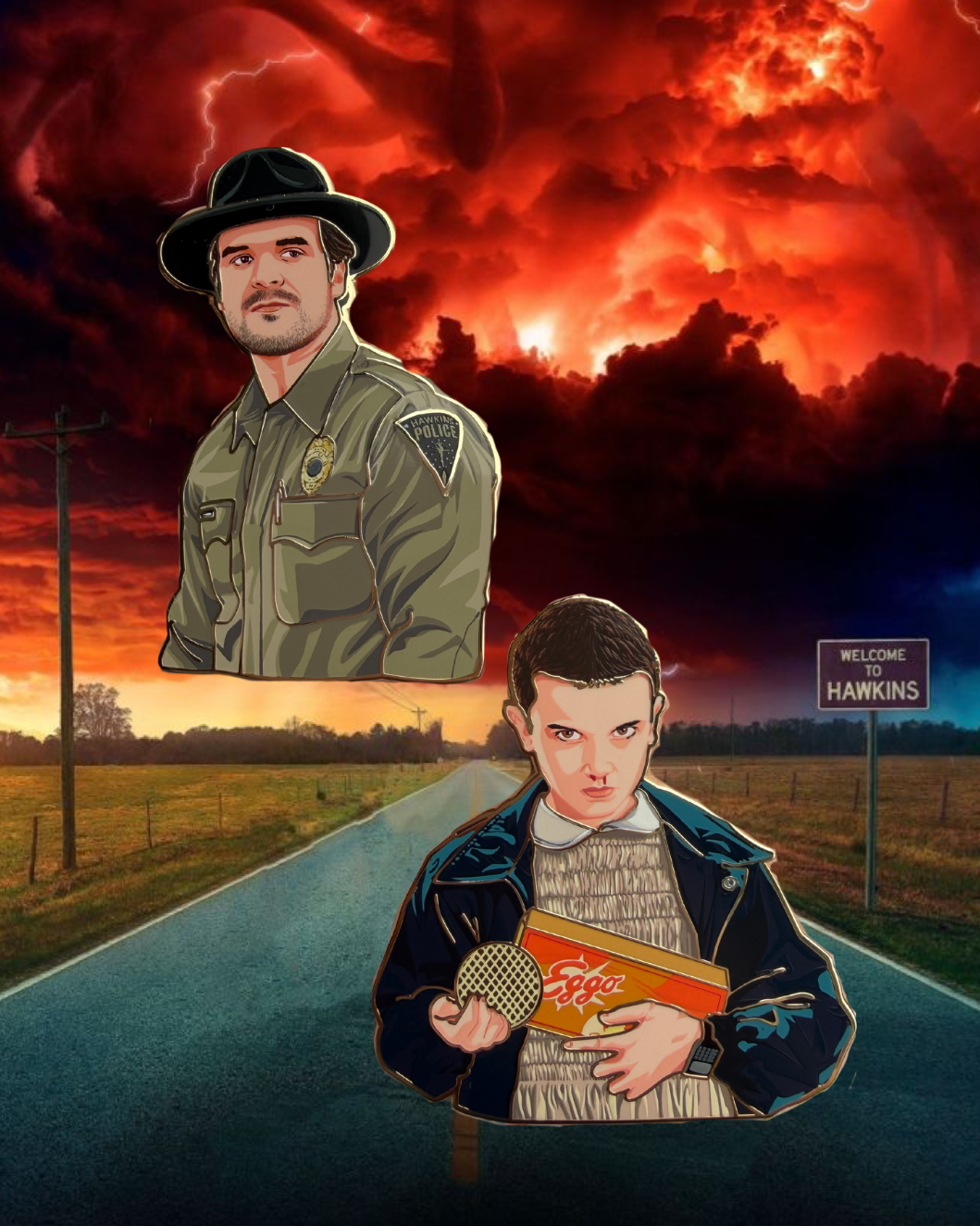 El & Hopper stranger things Half Body Pins